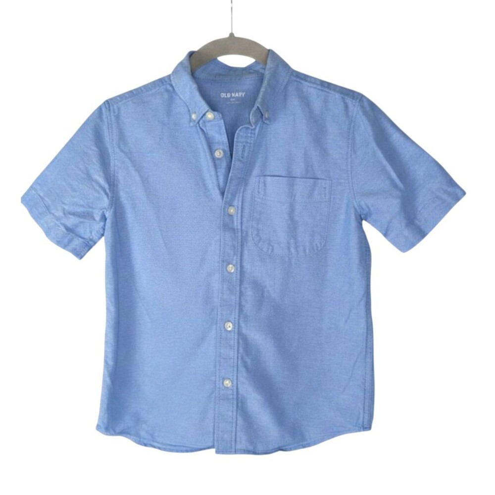 Old Navy Little Boys Button Up Blue Shirt Short Sleeve SIze 8